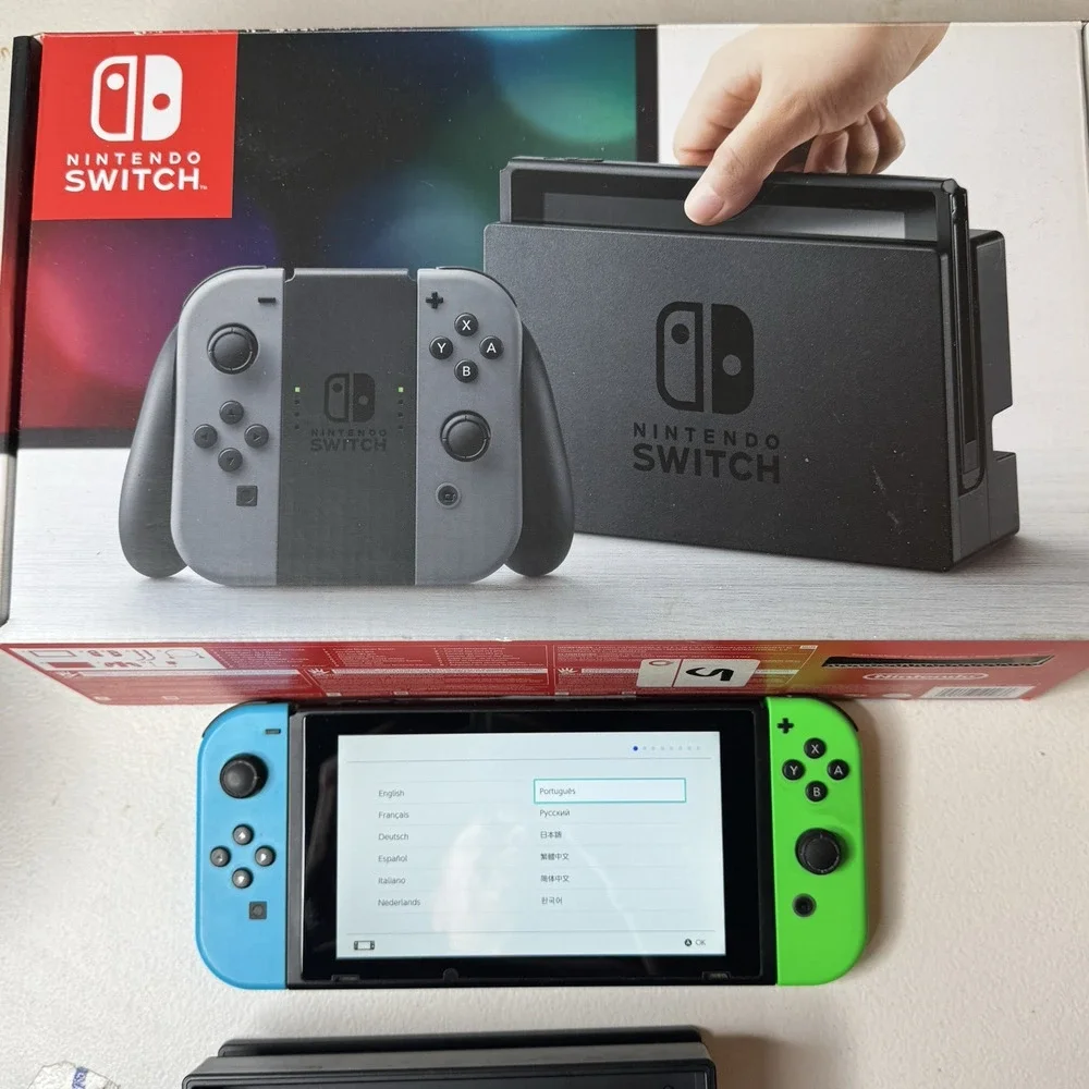 Nintendo Switch Console Bundle Neon Blue Red 6 Games Dock Case Joy-Con Grip Test